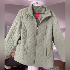 Sprit women’s Jacket. Green mid- length zip closure two side pockets size 1 X